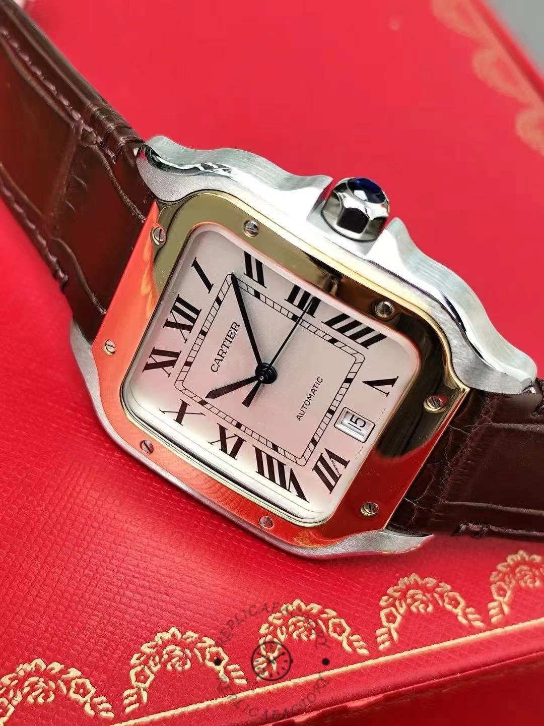 Front view of Replica Cartier Santos W2SA0009 Side structure -1