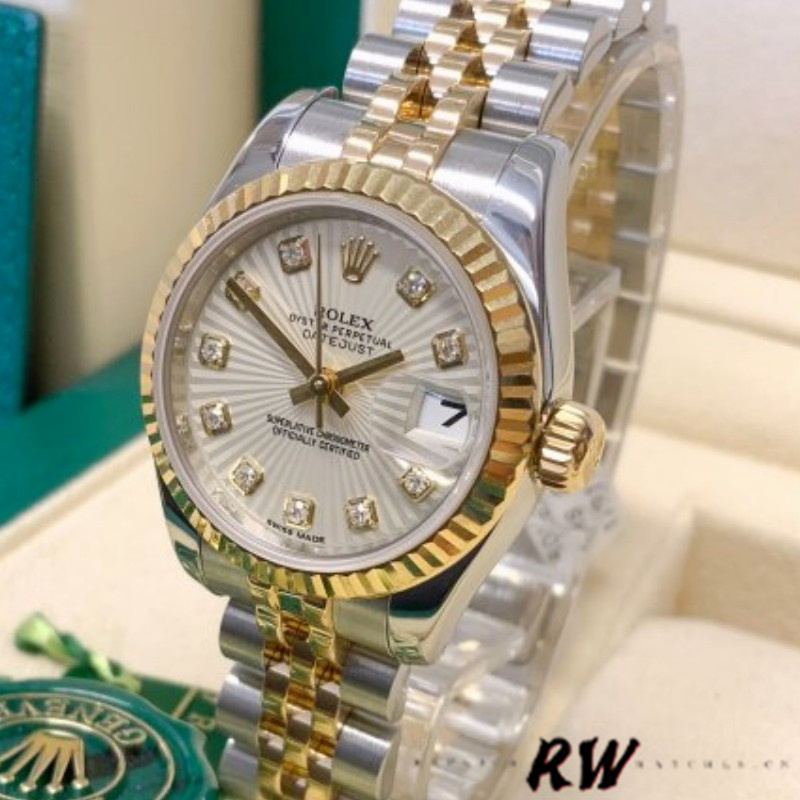 Rolex Datejust 179173 Ivory Sunbeam Diamond Dial Fluted Bezel 26MM Lady Replica Watch