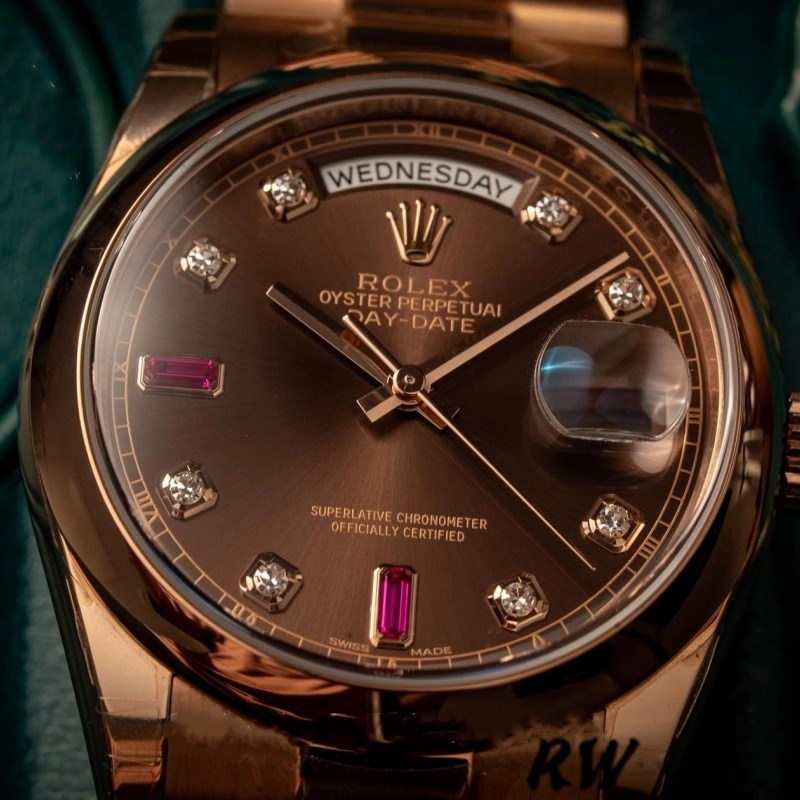 Rolex Day-Date 118205 Rose Gold Chocolate Brown Dial 36mm Unisex Replica Watch