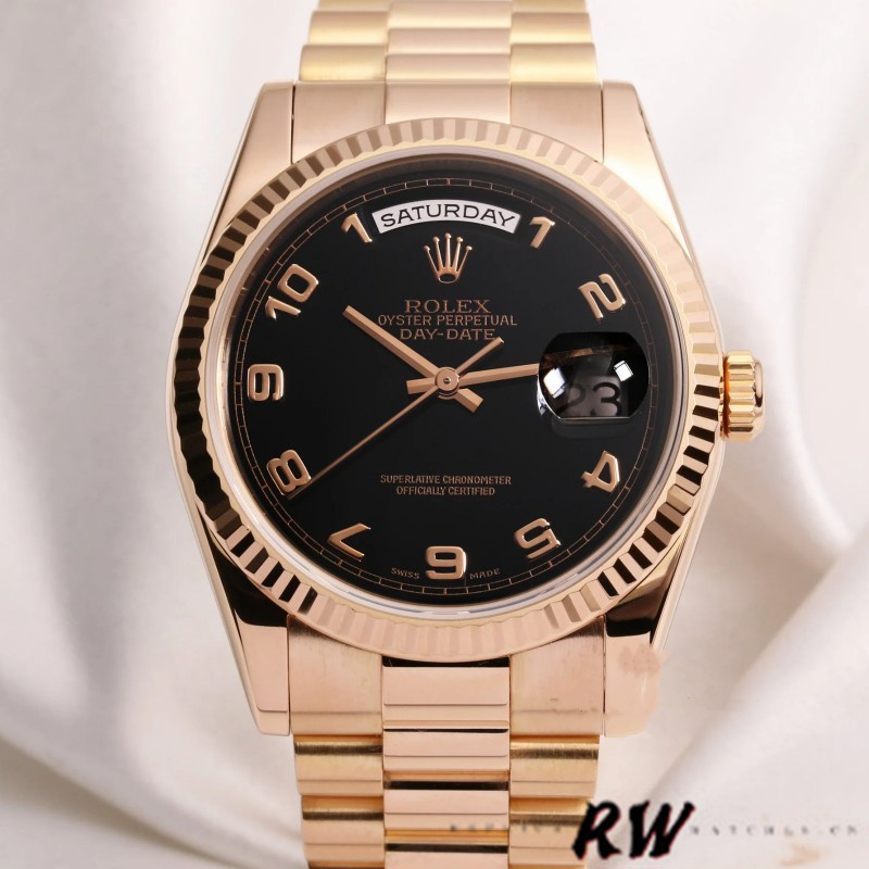 Rolex Day-Date 118235 Rose Gold Black Arabic Dial 36mm Unisex Replica Watch
