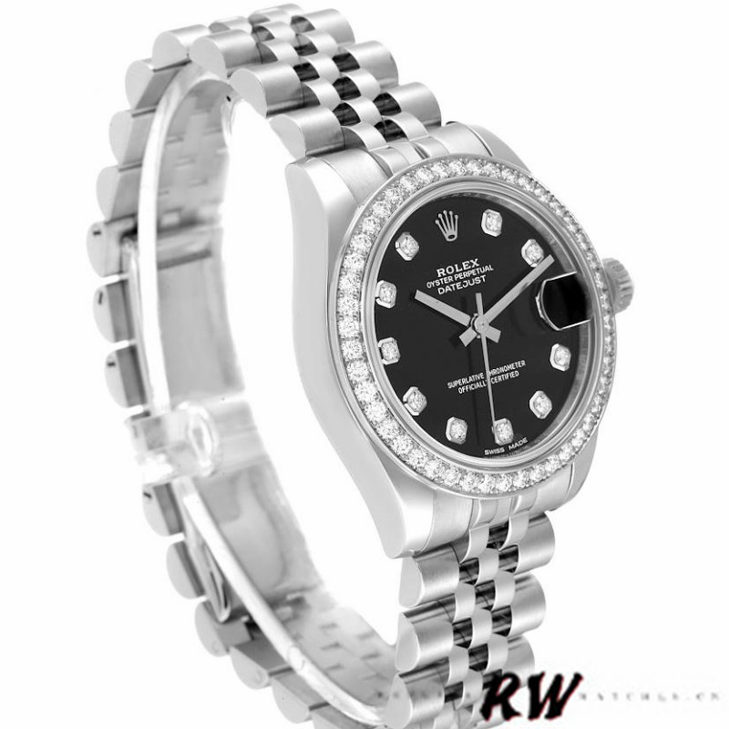 Rolex Datejust 178384 Diamond Bezel Black Diamond Dial 31MM Lady Replica Watch