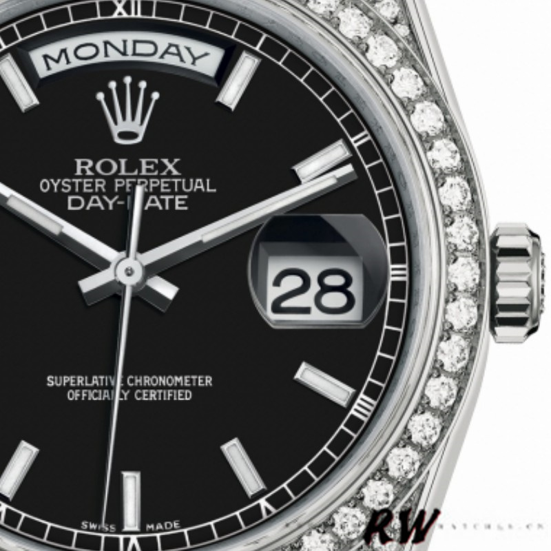 Rolex Day-Date 118389 White Gold Black Index Dial 36MM Unisex Replica Watch