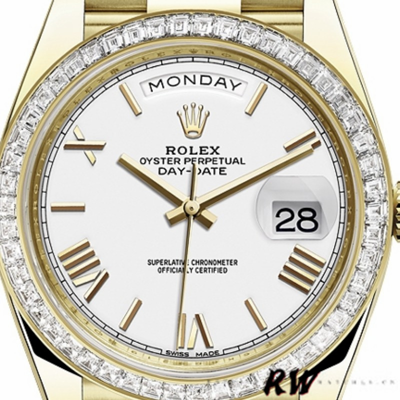 Rolex Day-Date 228398TBR White Roman Numeral Dial Diamond Bezel 40mm Mens Replica Watch