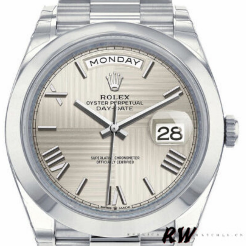 Rolex Day-Date 228206 Silver Roman Numeral Dial Platinum 40MM Mens Replica Watch