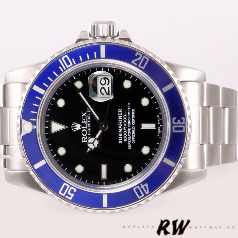 Rolex Submariner Date 16610 Blue Ceramic Black Dial 40mm Mens Replica Watch