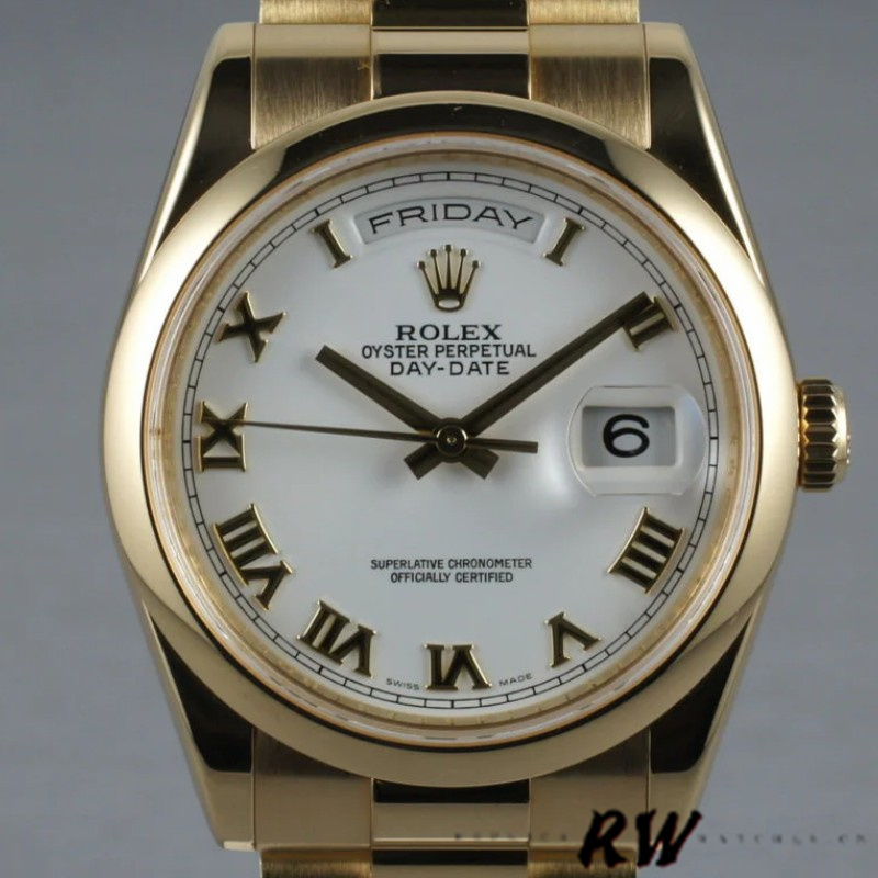 Rolex Day-Date 118208 White Roman Dial Roman Numerals 36mm Unisex Replica Watch