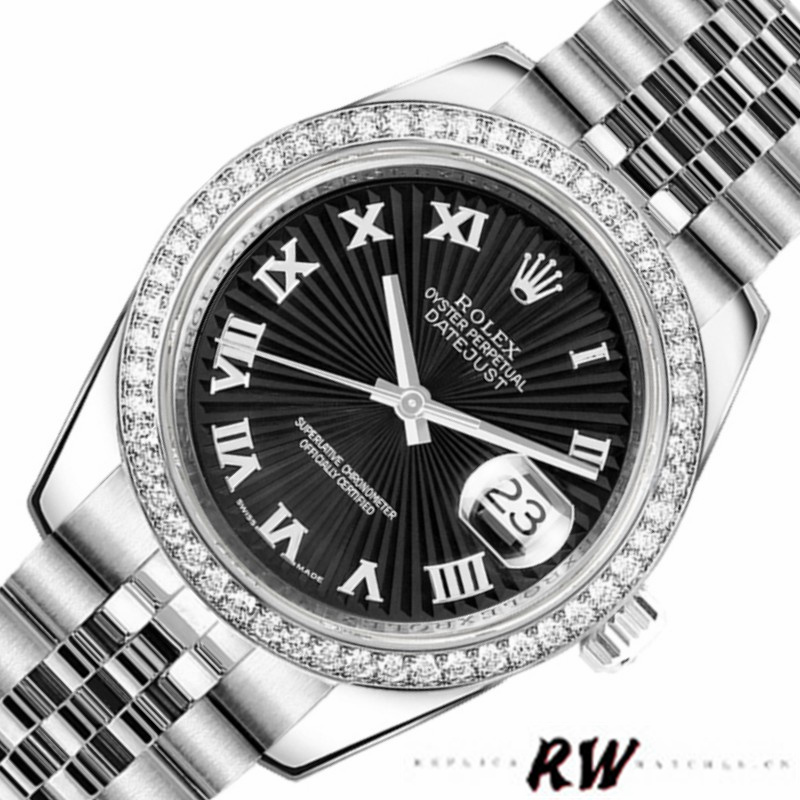 Rolex Datejust 178384 Stainless Steel Black Sunburst dial 31MM Lady Replica Watch