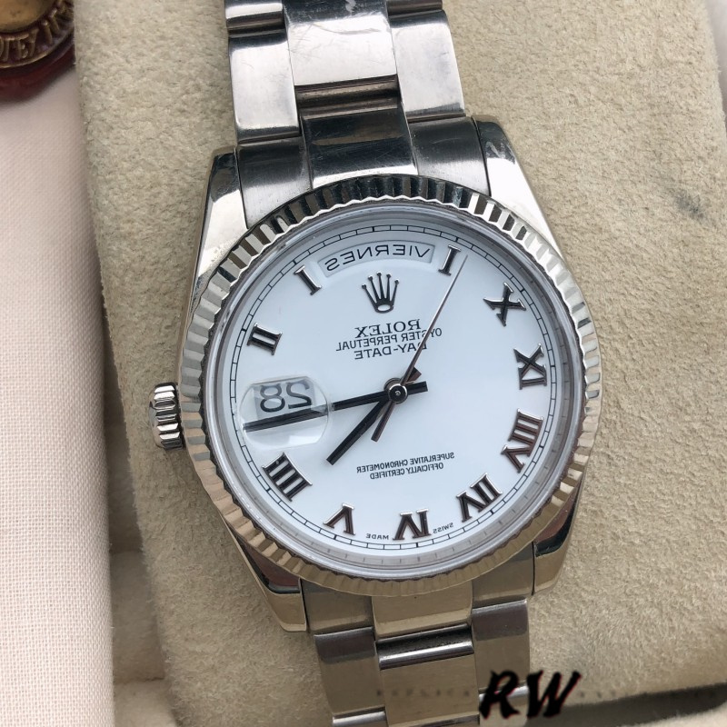 Rolex Day-Date 118239 White Gold White Roman Numeral Dial 36mm Unisex Replica Watch