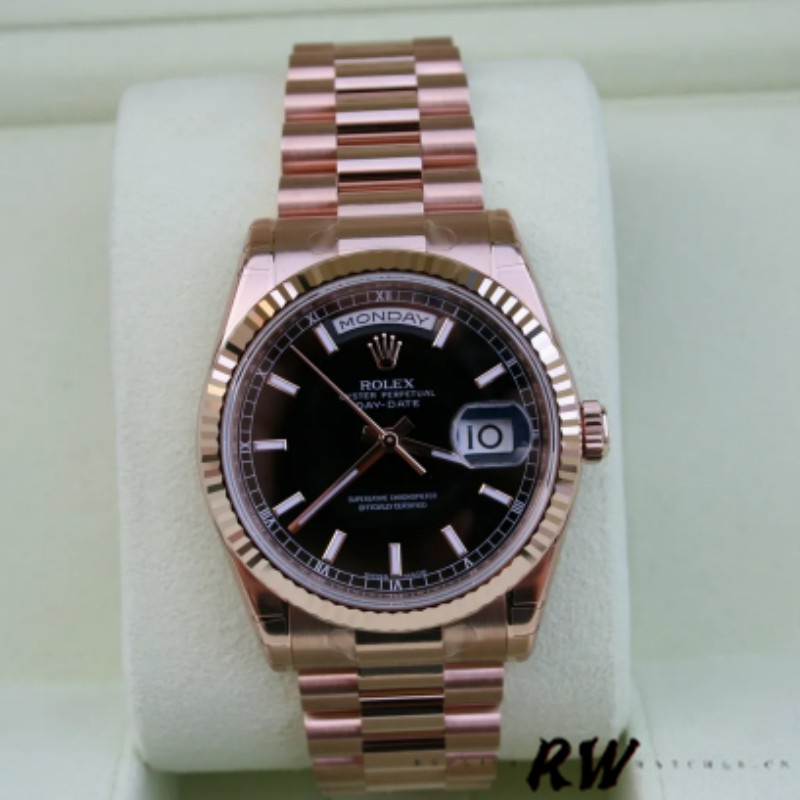 Rolex Day-Date 118235 Black Dial Rose Gold 36mm Unisex Replica Watch