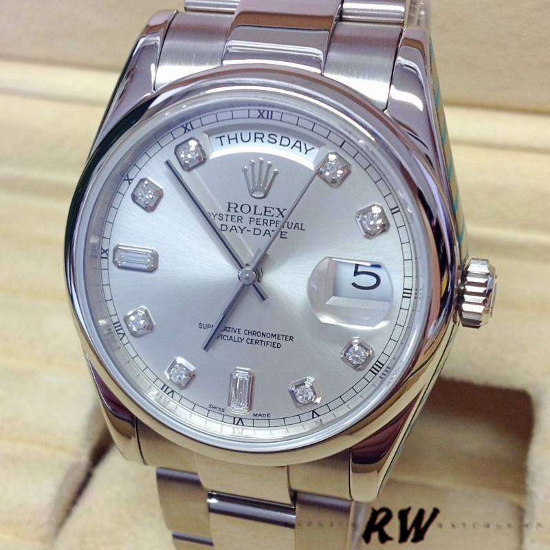 Rolex Day-Date 118209 Silver Diamond Dial Automatic 36mm Unisex Replica Watch