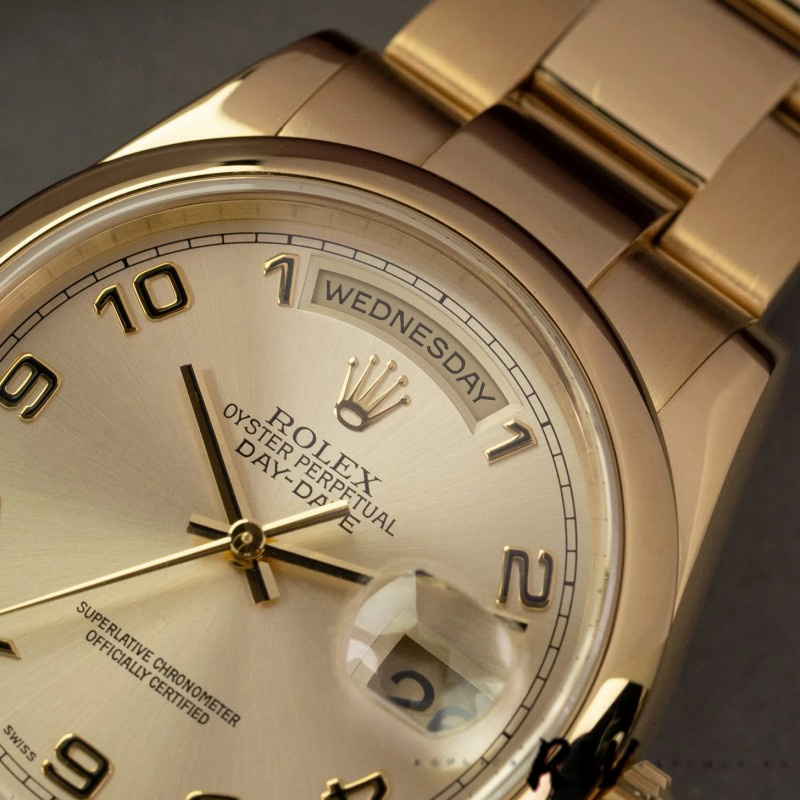 Rolex Day-Date 118208 champagne dial Arabic Numeral Hour Markers 36mm Unisex Replica Watch