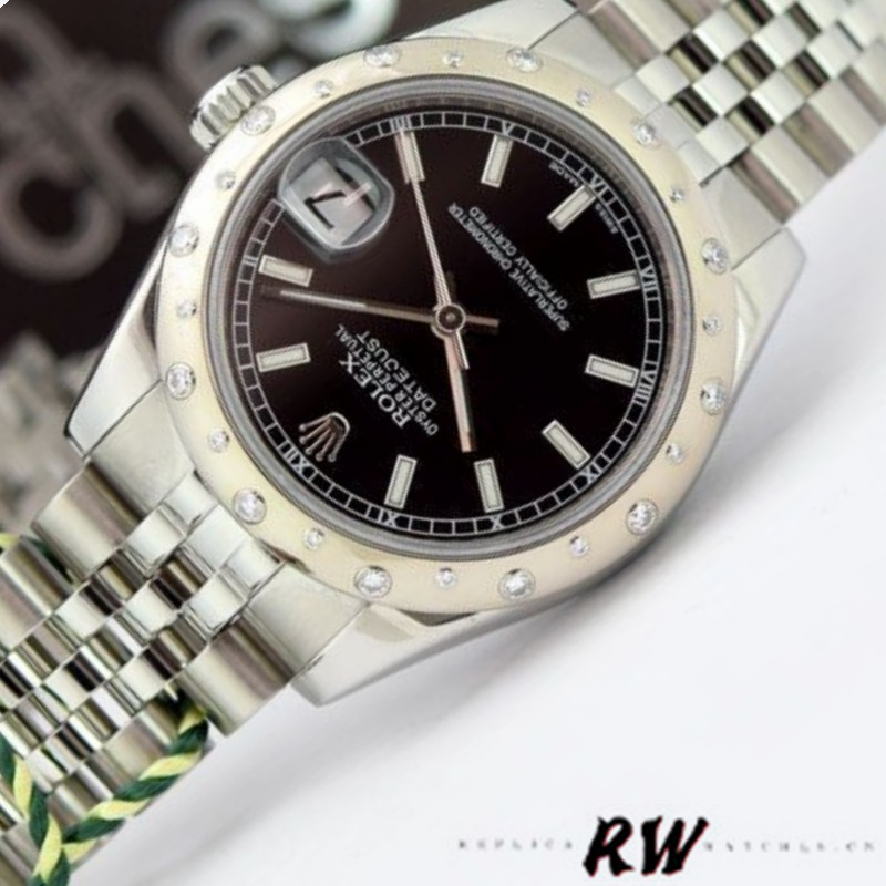 Rolex Datejust 178344 Black Dial Stainless Steel 31MM Lady Replica Watch