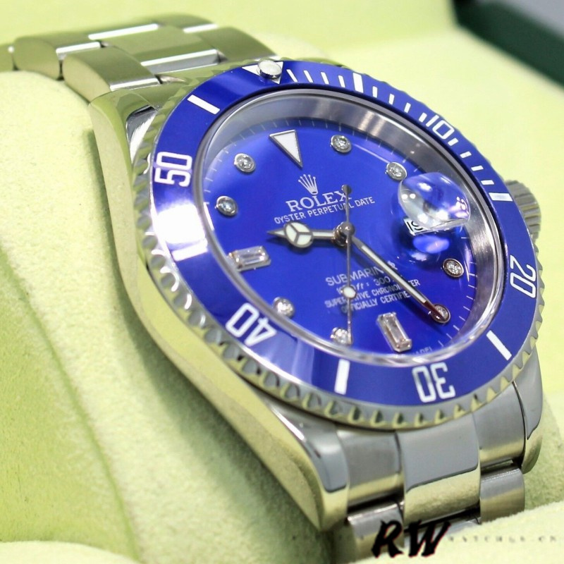 Rolex Submariner 16610 Stainless Steel Blue Bezel Diamond Dial 40mm Mens Replica Watch