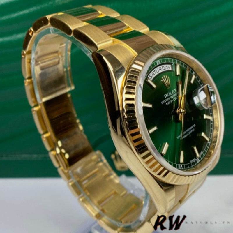 Rolex Day-Date 118238 Yellow Gold Green Dial 36mm Unisex Replica Watch
