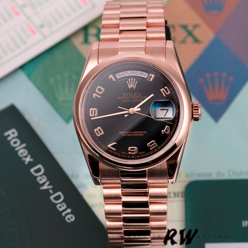 Rolex Day-Date 118205 Black Arabic Dial 36mm Unisex Replica Watch