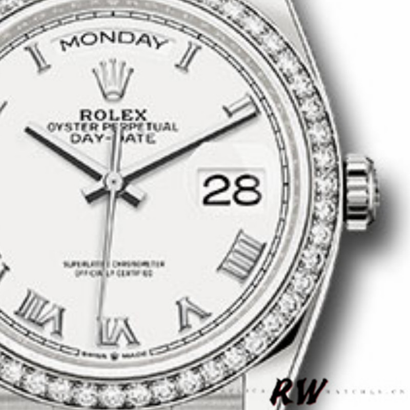 Rolex Day-Date 128349RBR White Roman Dial Diamond Bezel 36MM Unisex Replica Watch
