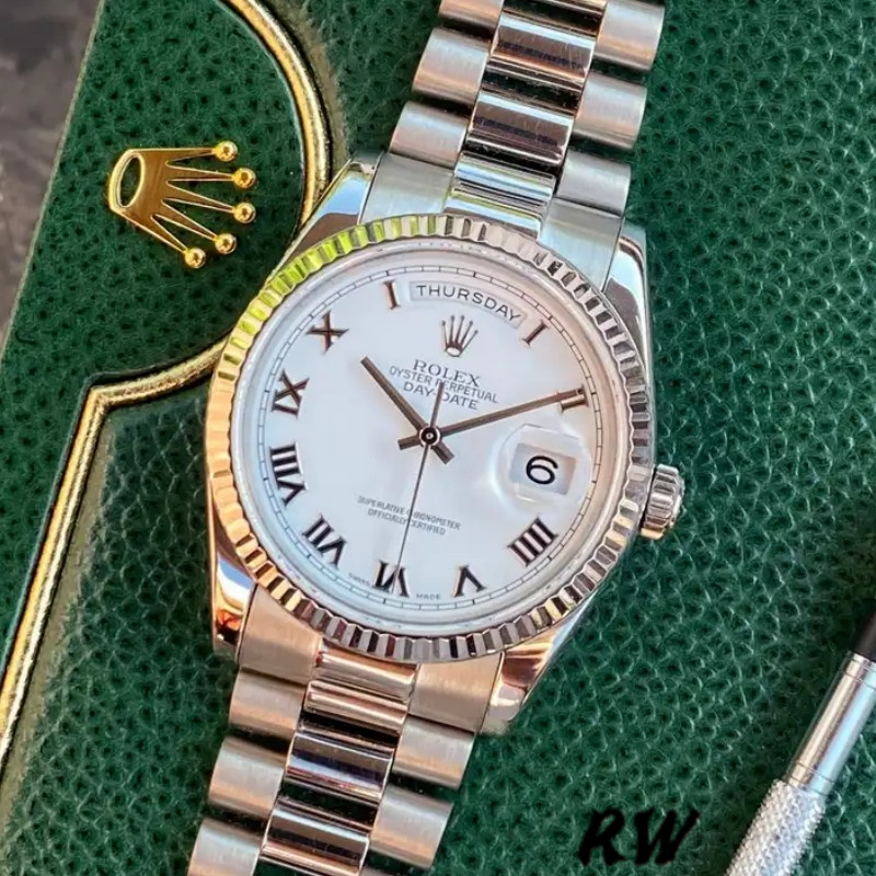 Rolex Day-Date 118239 Roman Numeral White Dial 36mm Unisex Replica Watch
