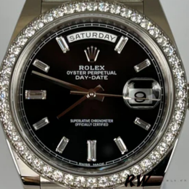 Rolex Day-Date 228349RBR Black Dial Diamond Bezel 40mm Mens Replica Watch