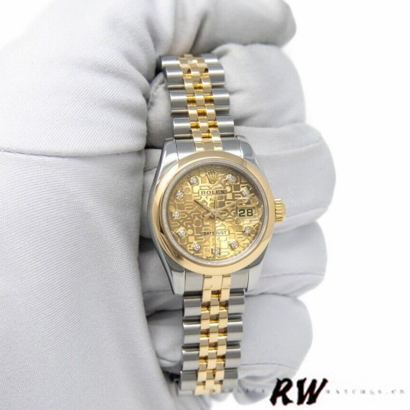 Rolex Datejust 179163 Champagne Jubilee Diamond Dial Domed Dezel 26MM Lady Replica Watch