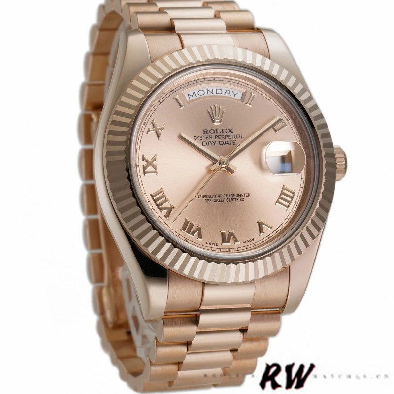 Rolex Day-Date 218235 Rose Roman Dial Rose Gold 41MM Mens Replica Watch