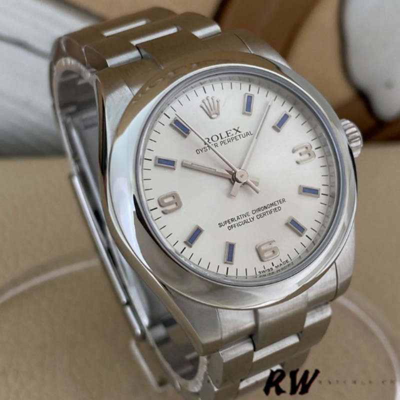 Rolex Oyster Perpetual 177200 Silver Dial Blue Markers 31mm Lady Replica Watch