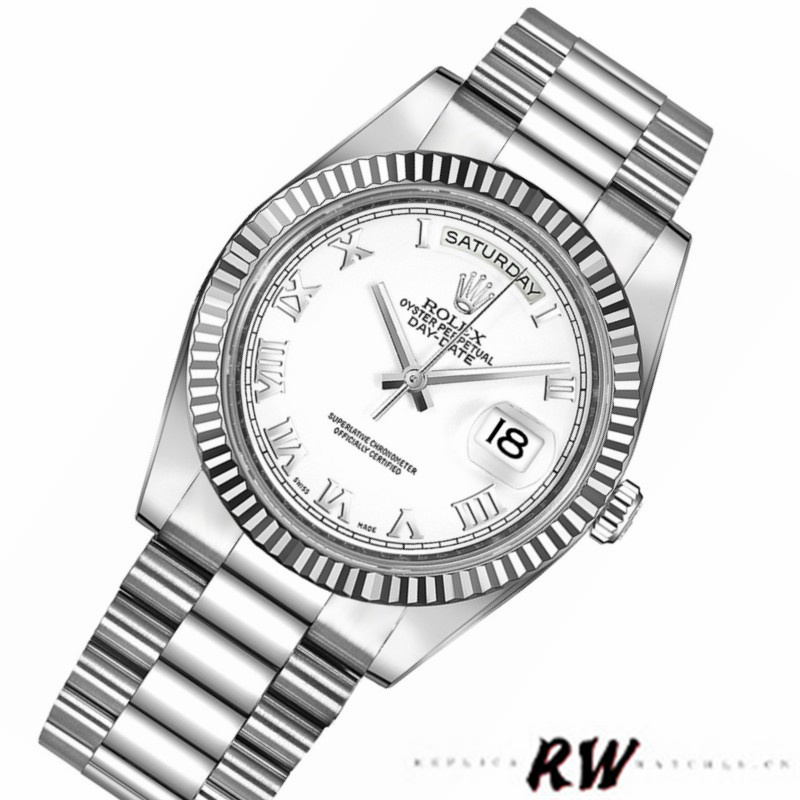 Rolex Day-Date 218239 White Roman Numerals Dial White Gold 41MM Mens Replica Watch