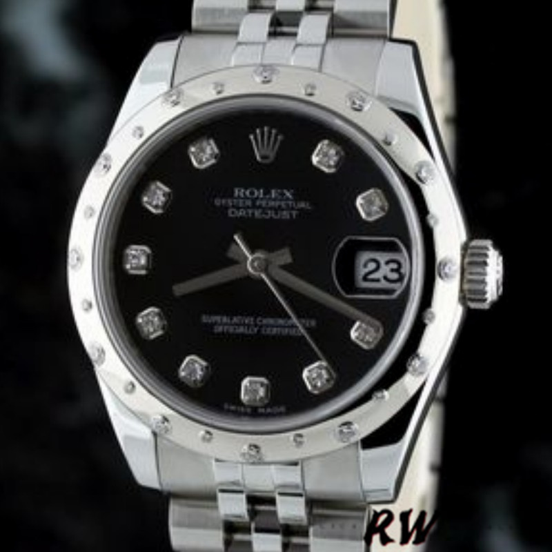 Rolex Datejust 178344 Black Diamond Dial Jubilee Bracelet 31MM Lady Replica Watch