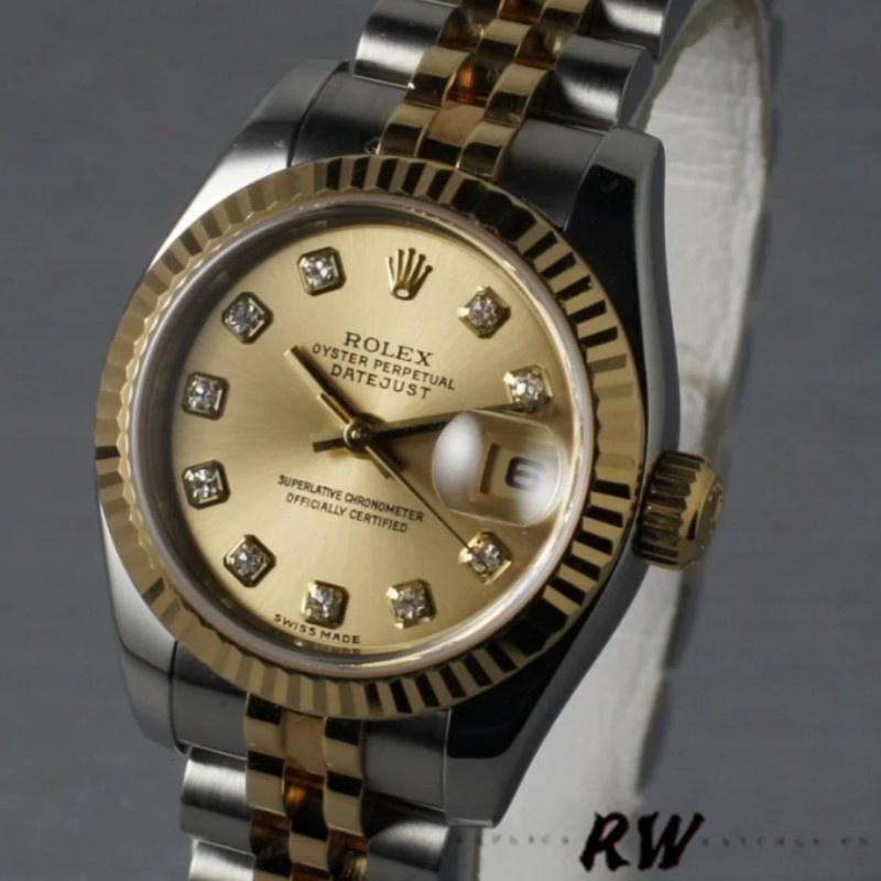 Rolex Datejust 179173 Champagne Diamond Dial Fluted Bezel 26MM Lady Replica Watch