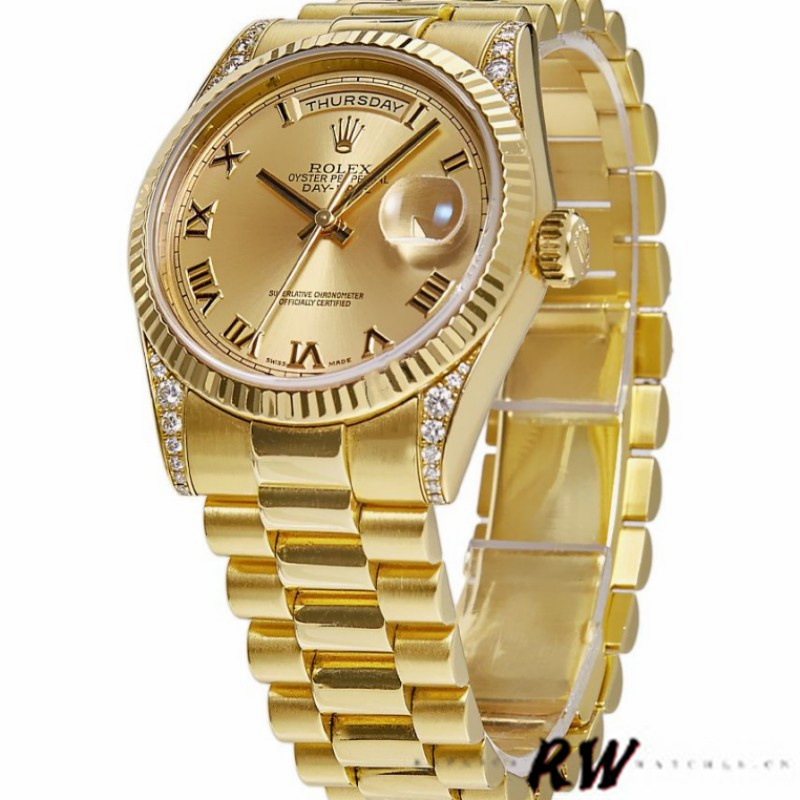 Rolex Day-Date 118338 Champagne Dial Roman Numerals 36mm Unisex Replica Watch