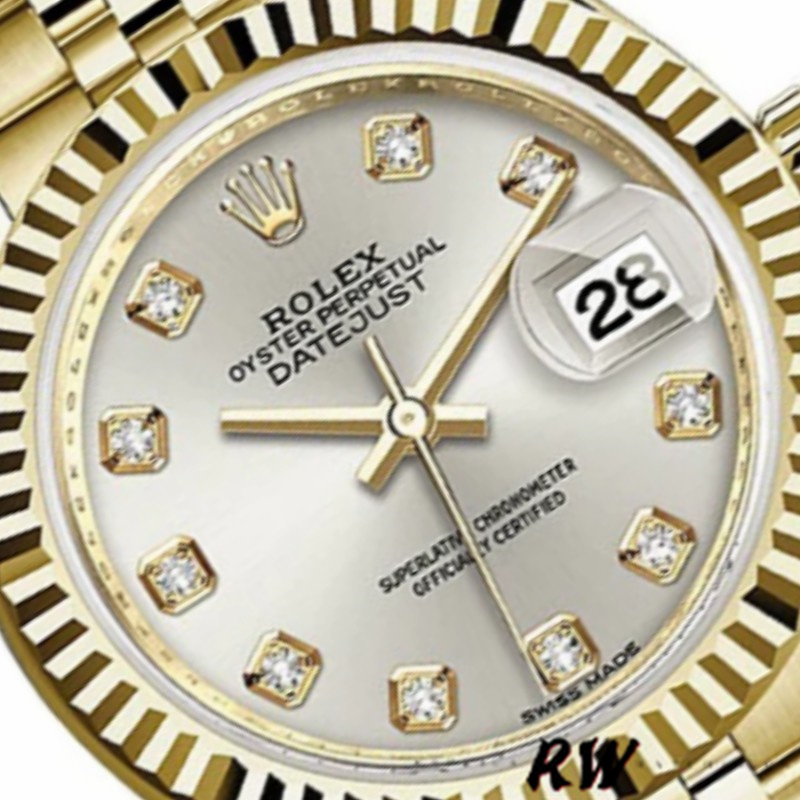 Rolex Datejust 279178 Silver Diamond Dial Yellow Gold 28mm Lady Replica Watch