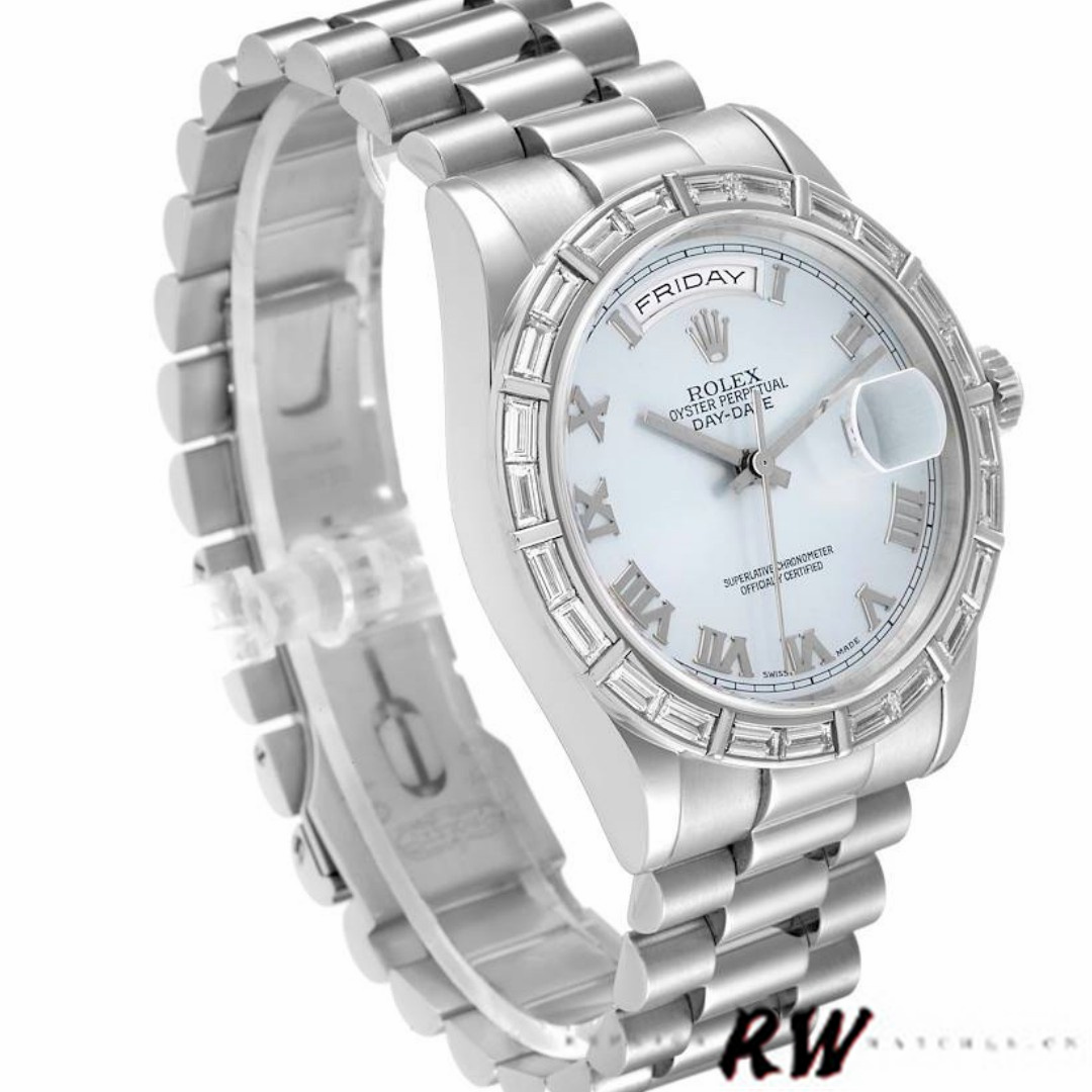 Rolex Day-Date 118366 Ice Blue Dial Diamond Bezel 36mm Unisex Replica Watch
