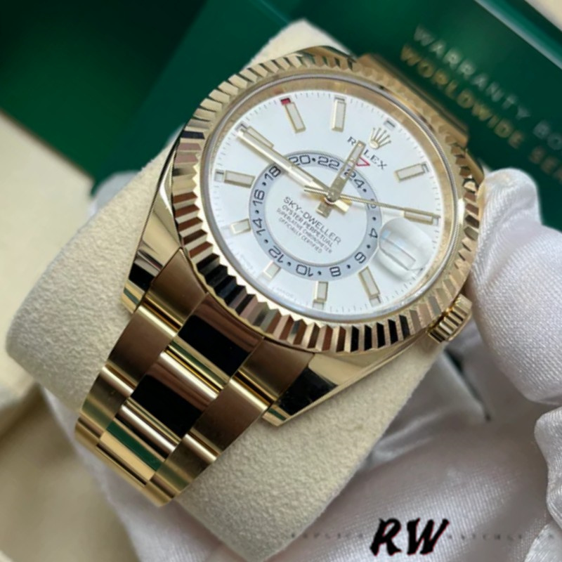 Rolex Sky-Dweller 326938 Yellow Gold White Dial 42mm Mens Replica Watch