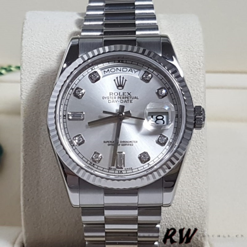 Rolex Day-Date 118239 Silver Diamond Dial 36mm Unisex Replica Watch