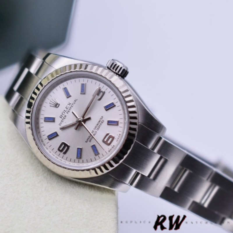 Rolex Oyster Perpetual 176234 Silver Dial Blue Baton 26MM Lady Replica Watch