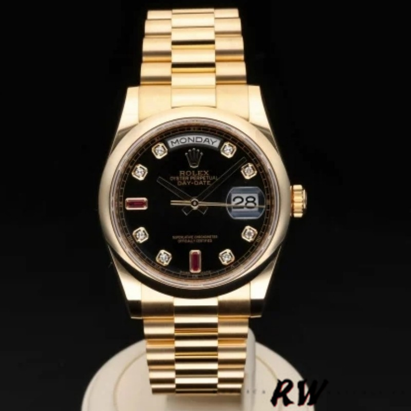 Rolex Day-Date 118208 Black Diamond Dial 36mm Unisex Replica Watch