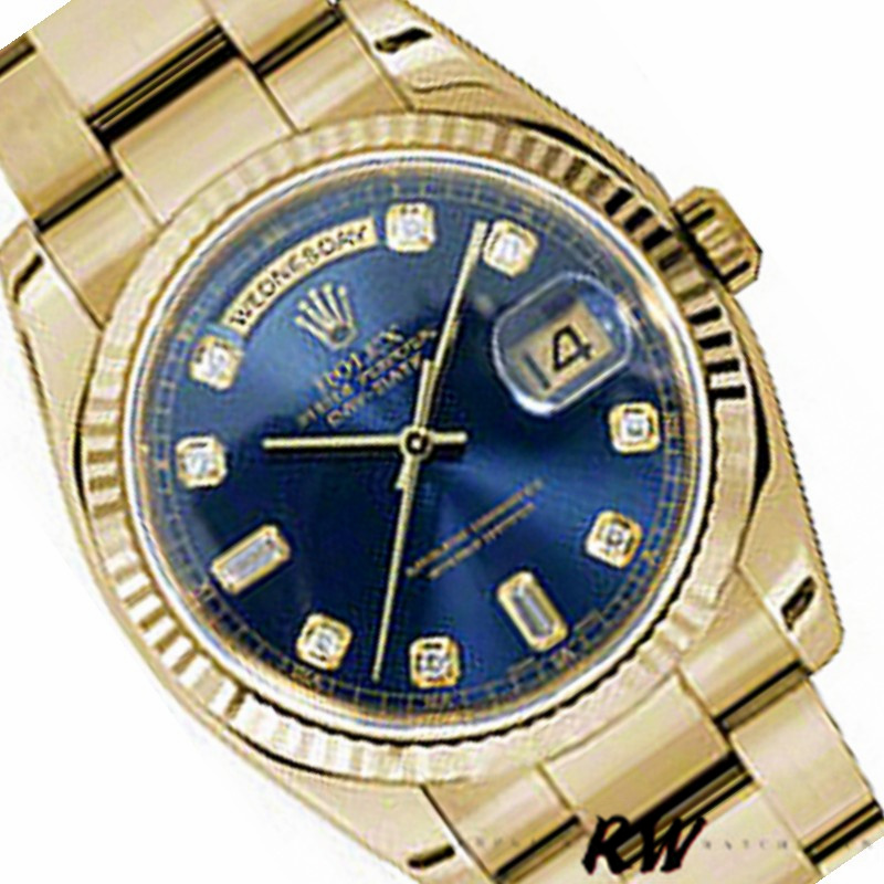 Rolex Day-Date 118238 Yellow Gold Blue Diamond Dial Unisex Replica Watch