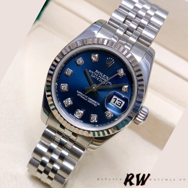 Rolex Datejust 179174 Blue Diamond Dial Fluted Bezel 26MM Lady Replica Watch