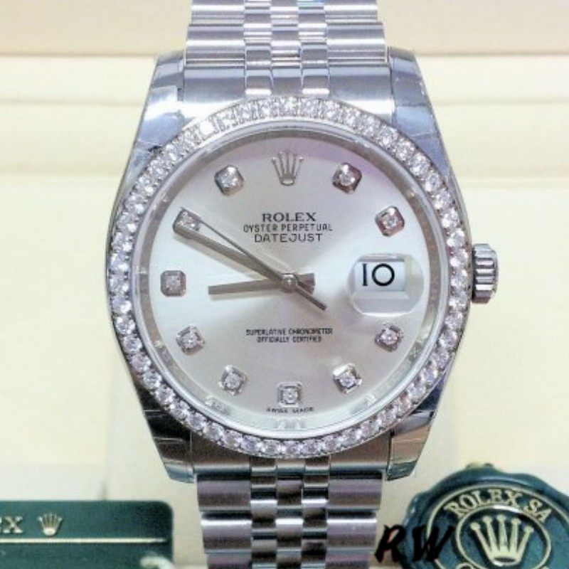 Rolex Datejust 116244 Silver Dial Diamonds 36mm Lady Replica Watch
