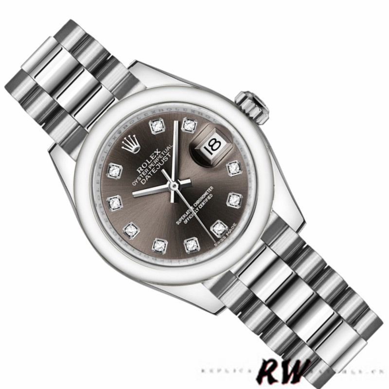 Rolex Datejust 279166 Dark Grey Diamond Dial Domed Bezel 28mm Lady Replica Watch