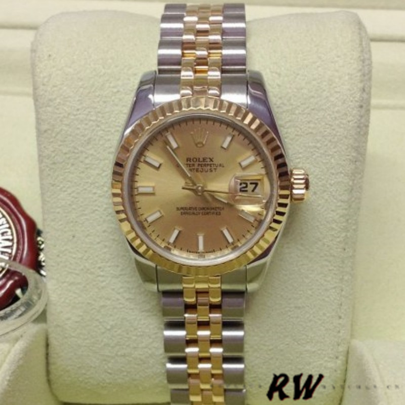Rolex Datejust 179173 Champagne Index Dial Fluted Bezel 26MM Lady Replica Watch