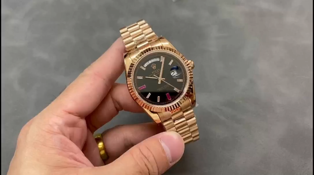 Rolex Day-Date 218235 Diamonds and Rubies Black Dial Rose Gold 41MM Mens Replica Watch