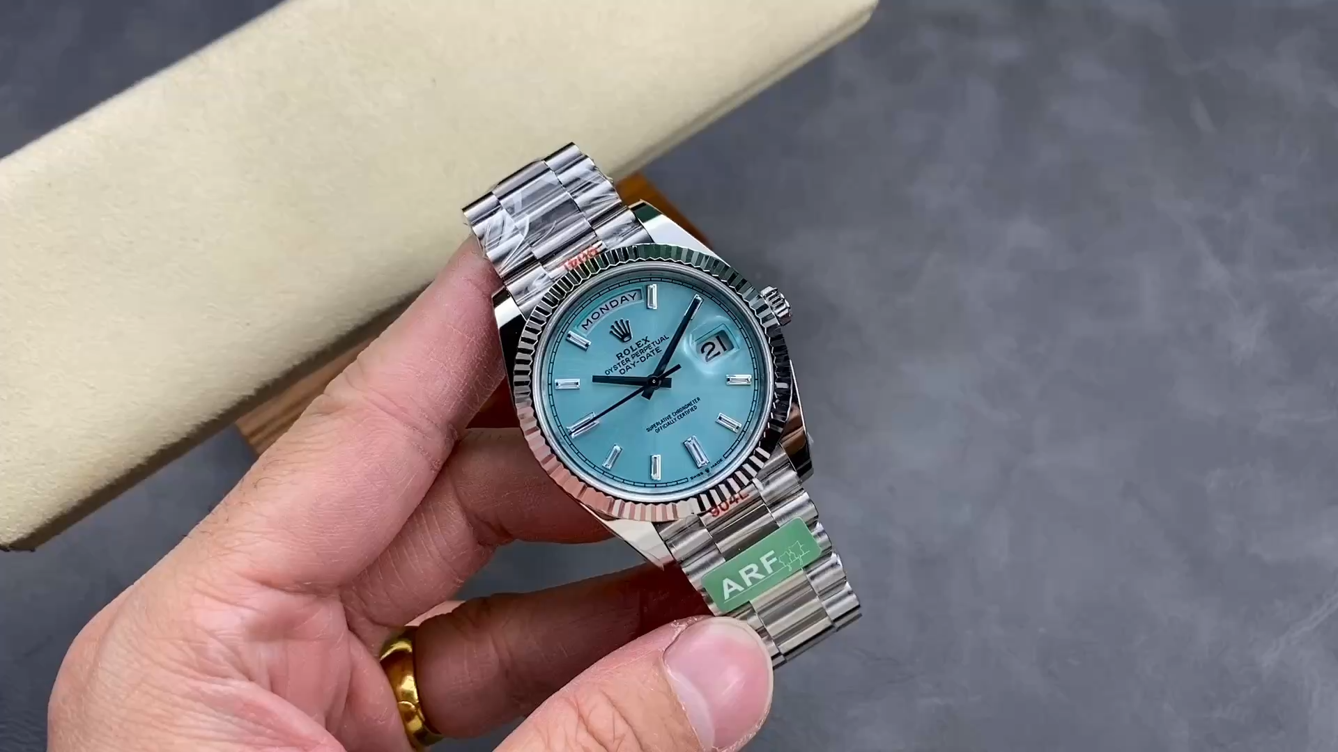 Rolex Day Date 40mm Platinum 228236 0006 Ice Blue Baguette