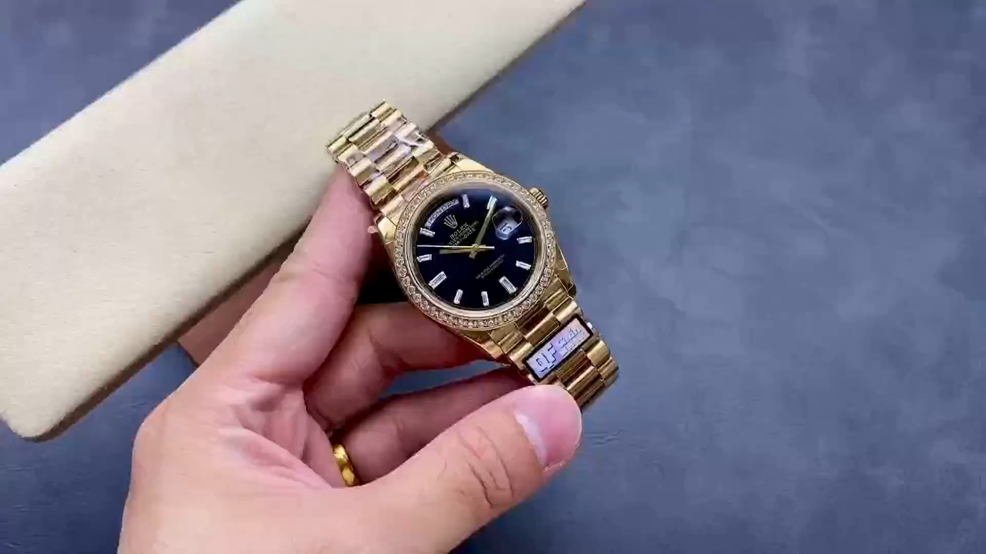 Rolex Day-Date 228348RBR 0039 Black Diamond Dial Diamond Bezel 40mm Mens Replica Watch