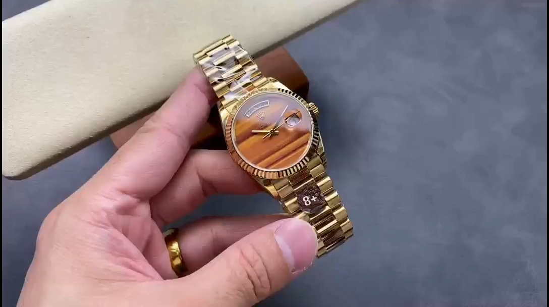 Rolex Day Date 18038 Yellow Gold Tigers Eye Watch