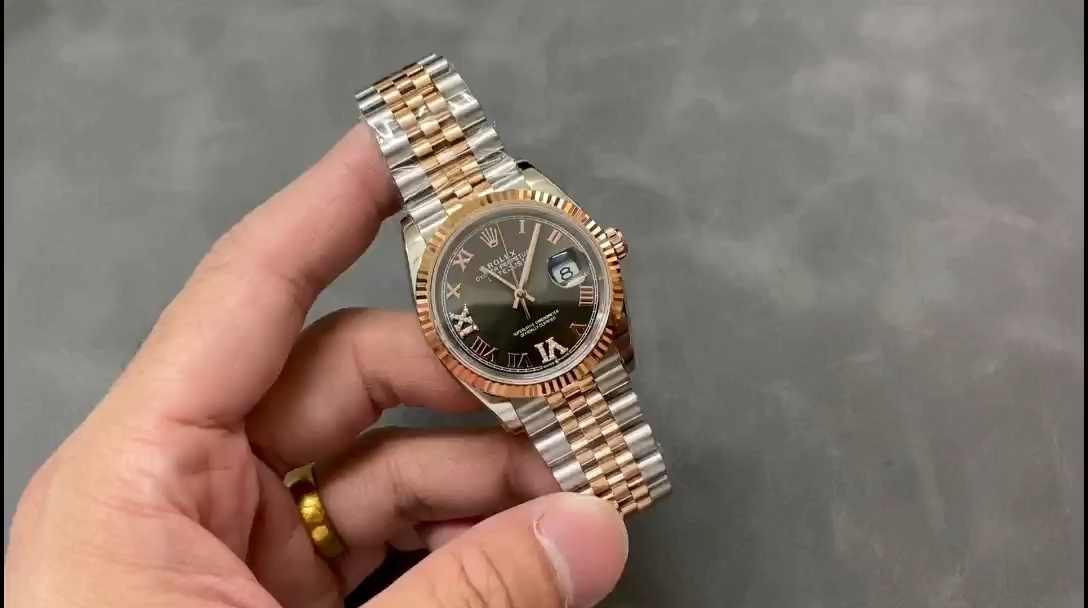 Rolex Datejust 36 Everose Gold Slate Diamond Pave Roman Dial m126231 0023 Women's Watch