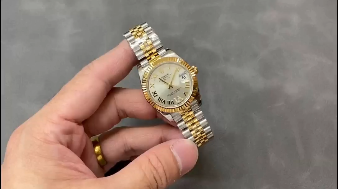 Rolex Datejust 31 Stainless Steel and Yellow Gold Silver Pave Roman Dial m278273 0004 Women's Watch