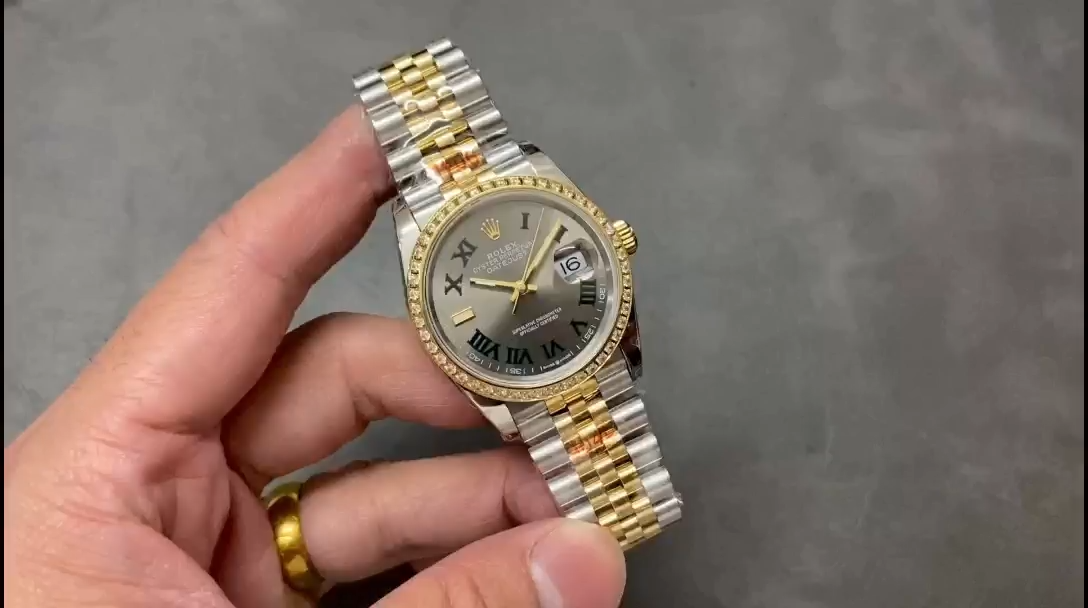 Rolex Datejust 36 Yellow Gold & Diamonds Slate Wimbledon Roman Dial m126283rbr 0021