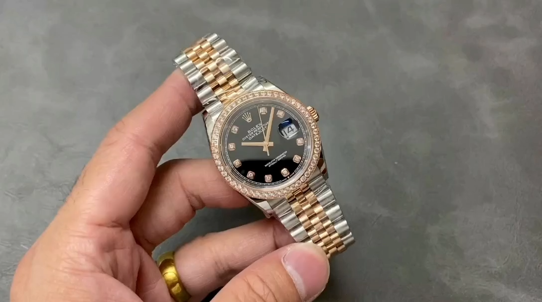 Rolex Datejust 36 Steel & Everose Gold Black Dial Diamond Bezel m126281rbr 0007
