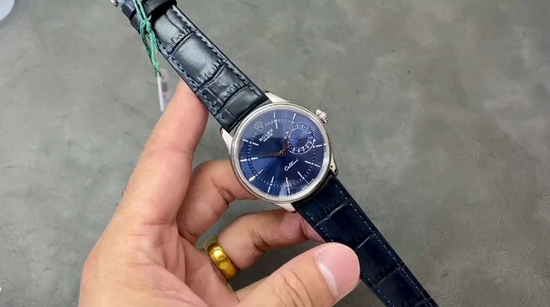Rolex Cellini Date 50519 Blue Dial Blue Leather Strap 39MM Mens Replica Watch - Video
