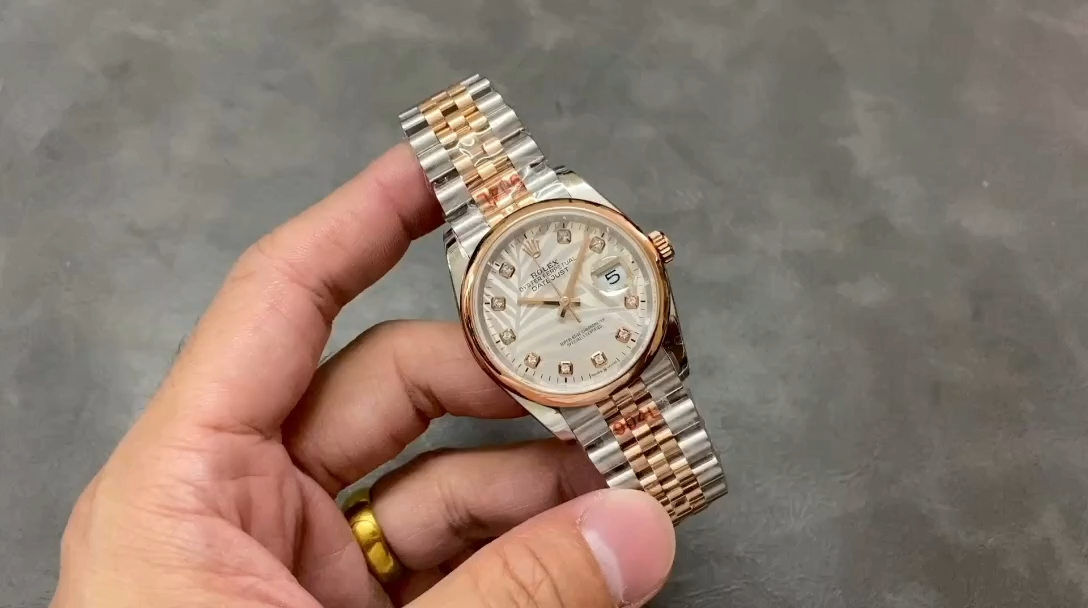 Rolex Datejust 36mm 126201 0038 Silver Palm Motif Dial Oyster Bracelet Watch